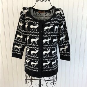 Belldini Black and White Moose Button Down Sweater